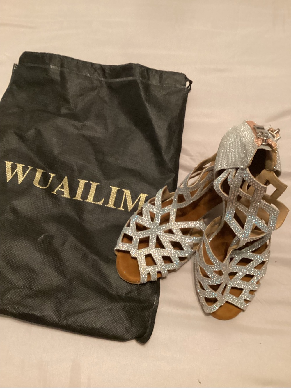 Dance Class Silver Glitter Caged Heeled Sandals